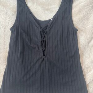 Urban Outfitters Black Ribbed Lace-Up Camisole